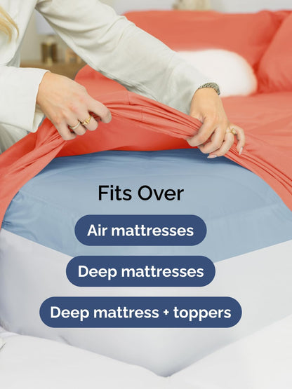 Skiennix Extra Deep Twin Sheet Set - 4 Piece Breathable Cooling Bedding - Soft Coral Luxury Sheets