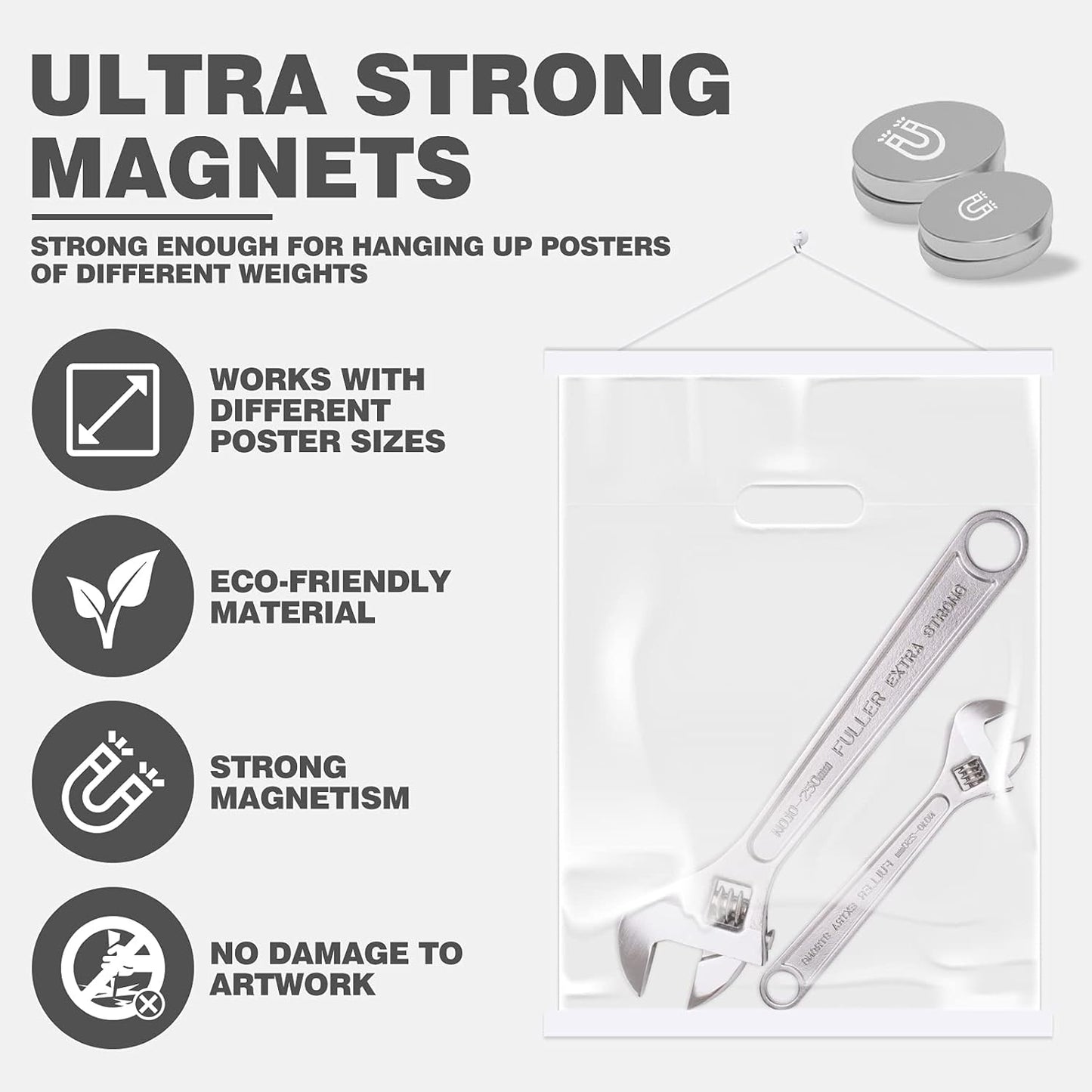 Ywlake Magnetic Poster Hanger - 9" Wooden Frame for Canvas Art & Maps | Easy Wall Display