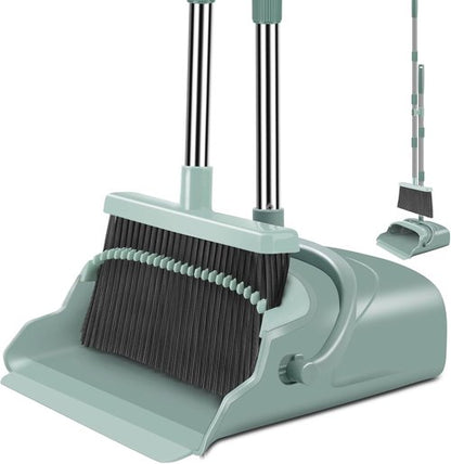 Kelamayi Broom and Dustpan Set - Large Size with Long Handle for Indoor/Outdoor Use | Green