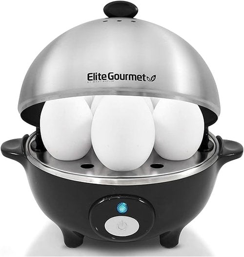 Elite Gourmet EGC-508 Rapid Egg Cooker - 7 Egg Capacity, Auto Shut-Off, Stainless Steel Design | Recipe Book Included
