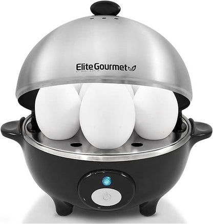 Elite Gourmet EGC-508 Rapid Egg Cooker - 7 Egg Capacity, Auto Shut-Off, Stainless Steel Design | Recipe Book Included