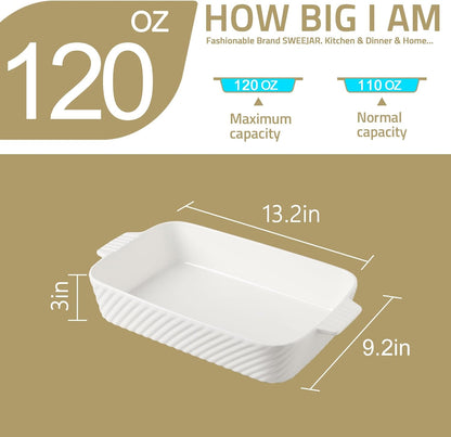Sweejar Ceramic Baking Pan - 13 x 9 Porcelain Dish for Brownies & Lasagna | Turquoise with Handle