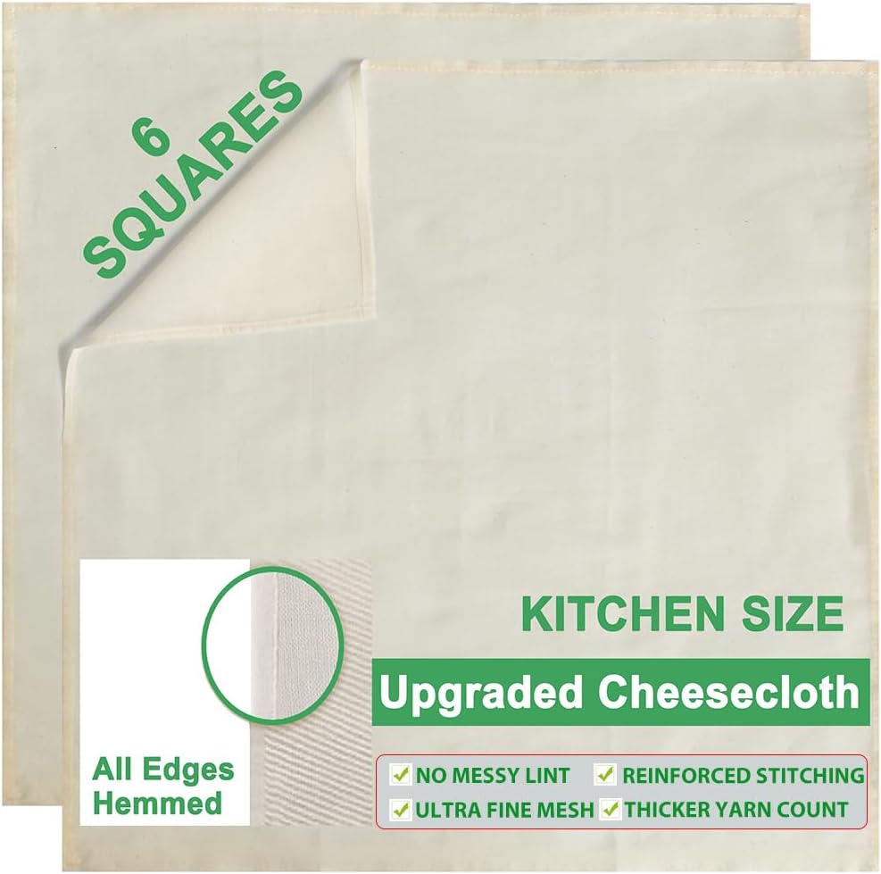 Organic Cheese Cloths - Grade 100 Extra Ultra Fine Mesh | 20x20 Inch, 6 Pack, 100% Unbleached Cotton for Straining & Cooking