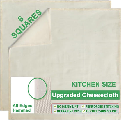 Organic Cheese Cloths - Grade 100 Extra Ultra Fine Mesh | 20x20 Inch, 6 Pack, 100% Unbleached Cotton for Straining & Cooking