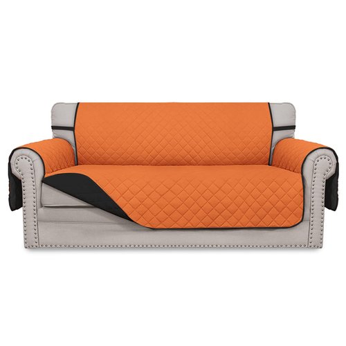 Easy-Going Sofa Slipcover Reversible Loveseat Sofa Cover Couch Cover for 2 Cushion Couch Furniture Protector with Elastic Straps for Pets Kids Dog Cat (Oversized Loveseat, Orange/Black)