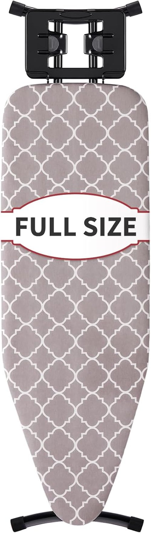 Full Size Ironing Board - Sturdy 57” x 15” Design with Iron Rest & Heat Resistant Cover - Black Gray