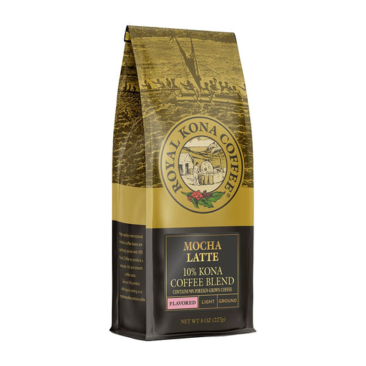 Royal Kona 10% Hawaiian Kona Coffee Blend, Mocha Latte Flavor, Medium Roast, Ground - 8 Ounce Bag