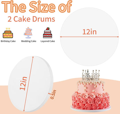 Sturdy 12 Inch Round Cake Boards by [Brand Name] - Durable 1/2 Inch Cake Drums, White, 2 Pcs