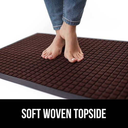 GORILLA GRIP 100% Waterproof All-Season WeatherMAX Doormat, 72x24, US Designed Natural Rubber, Stain and Fade Resistant, Low Profile Indoor Outdoor Door Mats, Easy Clean Patio Mat, Coffee Squares