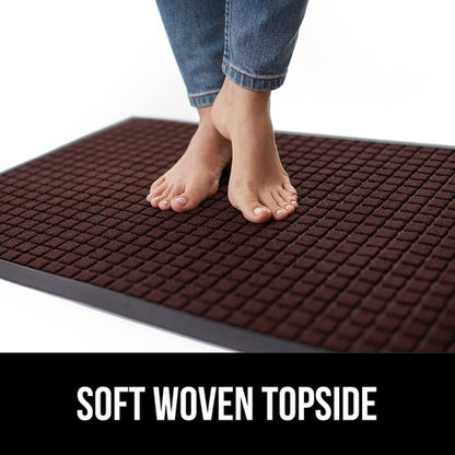GORILLA GRIP 100% Waterproof All-Season WeatherMAX Doormat, 72x24, US Designed Natural Rubber, Stain and Fade Resistant, Low Profile Indoor Outdoor Door Mats, Easy Clean Patio Mat, Coffee Squares