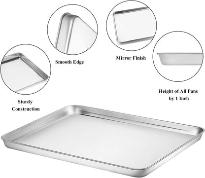 Wildone Baking Sheet Set - Stainless Steel Cookie Pans with Cooling Racks | 18 x 13 Inch, Non-Toxic & Easy Clean