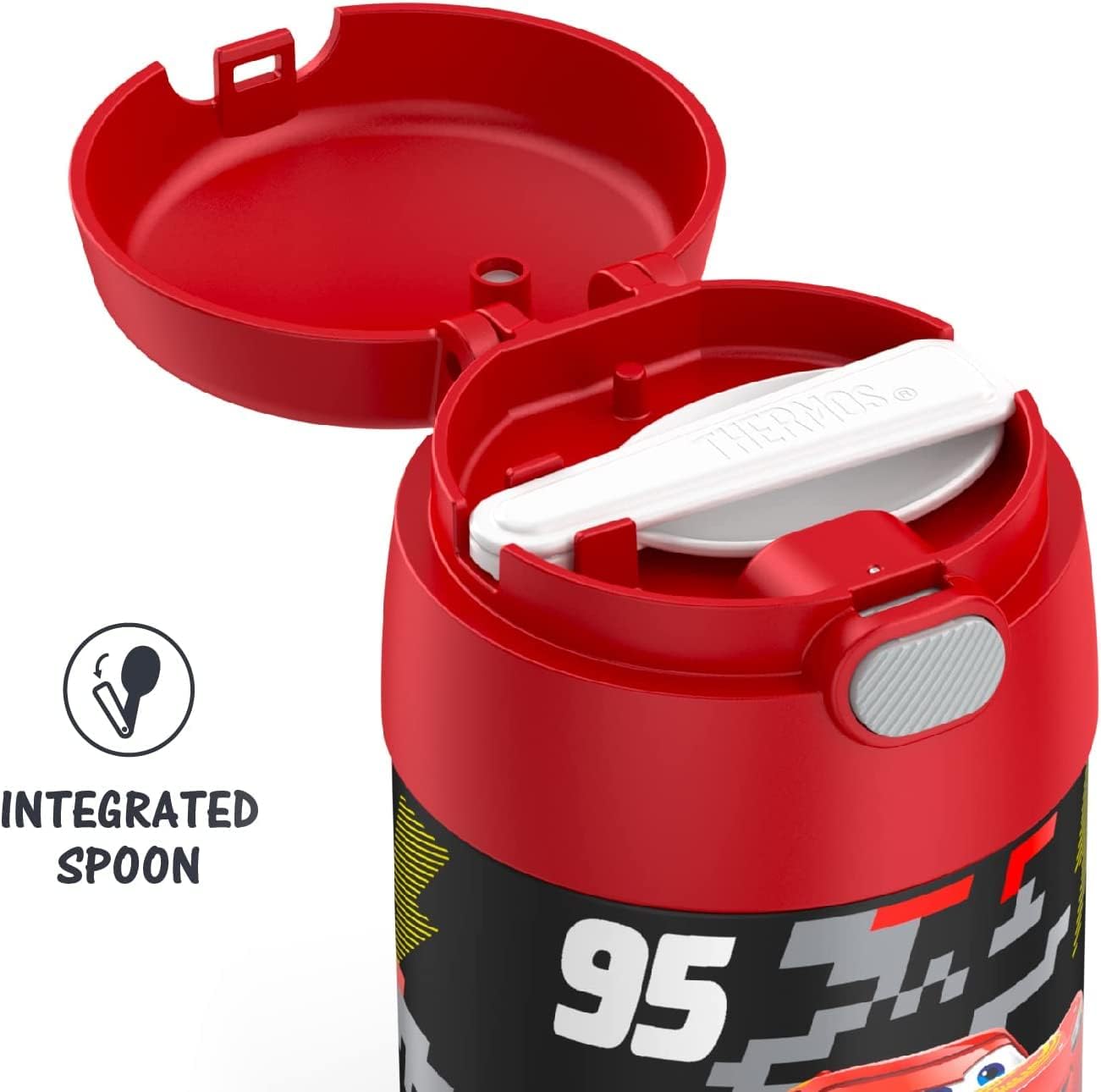 THERMOS FUNTAINER Insulated Food Jar - 10 Ounce Kid-Friendly Container with Foldable Spoon | Cars Design