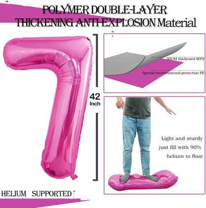 GOER Number 7 Balloons - Pink Foil Huge Balloons for 7th Birthday & Anniversary Decorations | 3 Pcs, 42 Inch, 32 Inch, 16 Inch