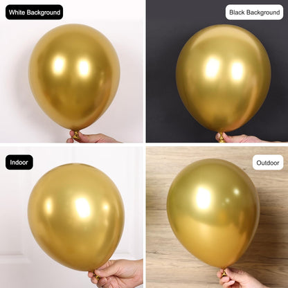 RUBFAC Gold Balloons - 135pcs Latex Metallic Set in 5-18 Inch Sizes for Birthday & Wedding Decor