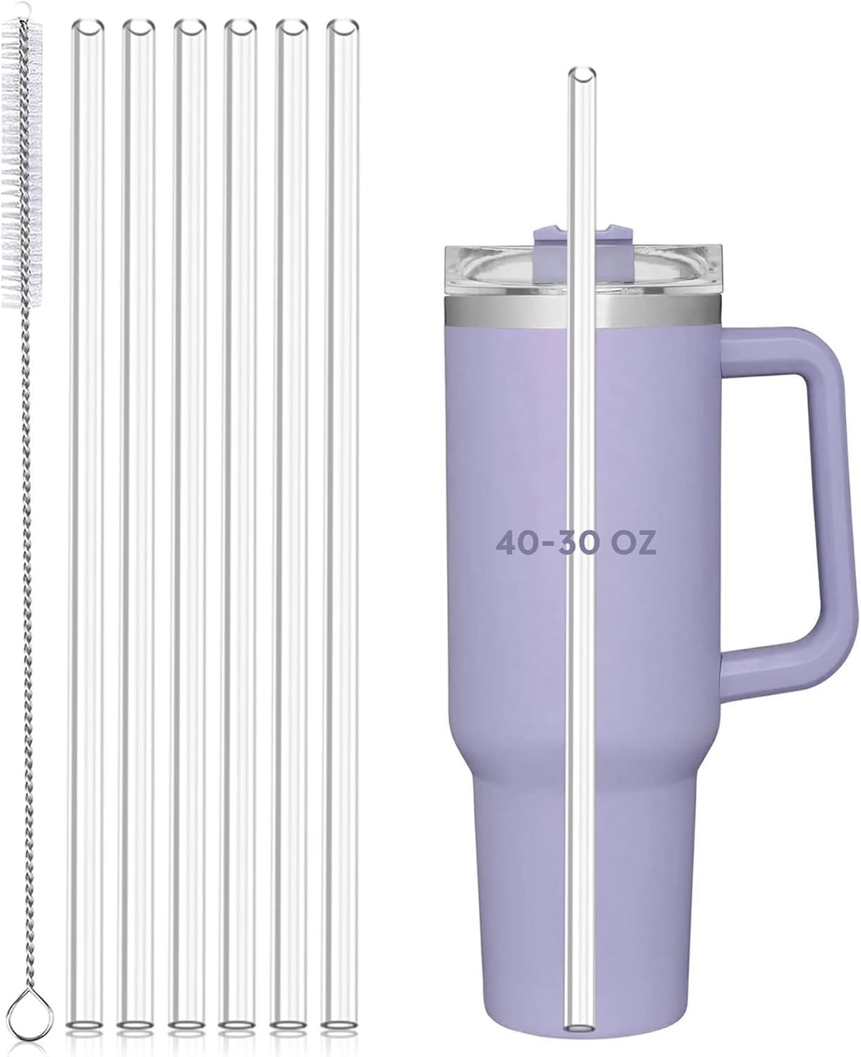 Stanley Replacement Straws - 6 Pack Reusable Straws with Cleaning Brush | 12 Inch Clear Plastic
