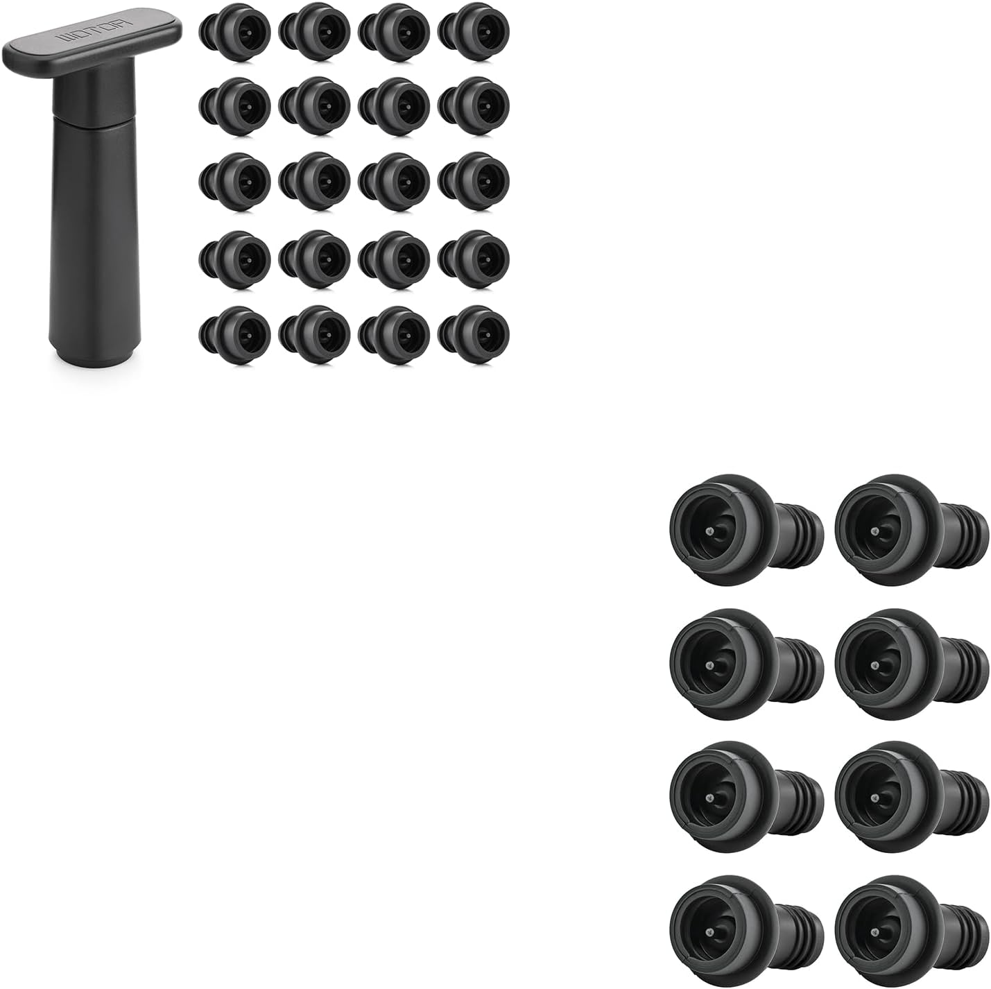 WOTOR Wine Stoppers Vacuum, Wine Saver, Wine Pump Vacuum Stoppers, Wine Preserver, Reusable Bottle Sealer Keeps Wine Fresh (Black, 8 Pieces)