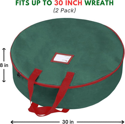 Primode Christmas Wreath Storage Bag - 30" Artificial Wreath Container - Durable 420D Oxford - 2 Pack, Green
