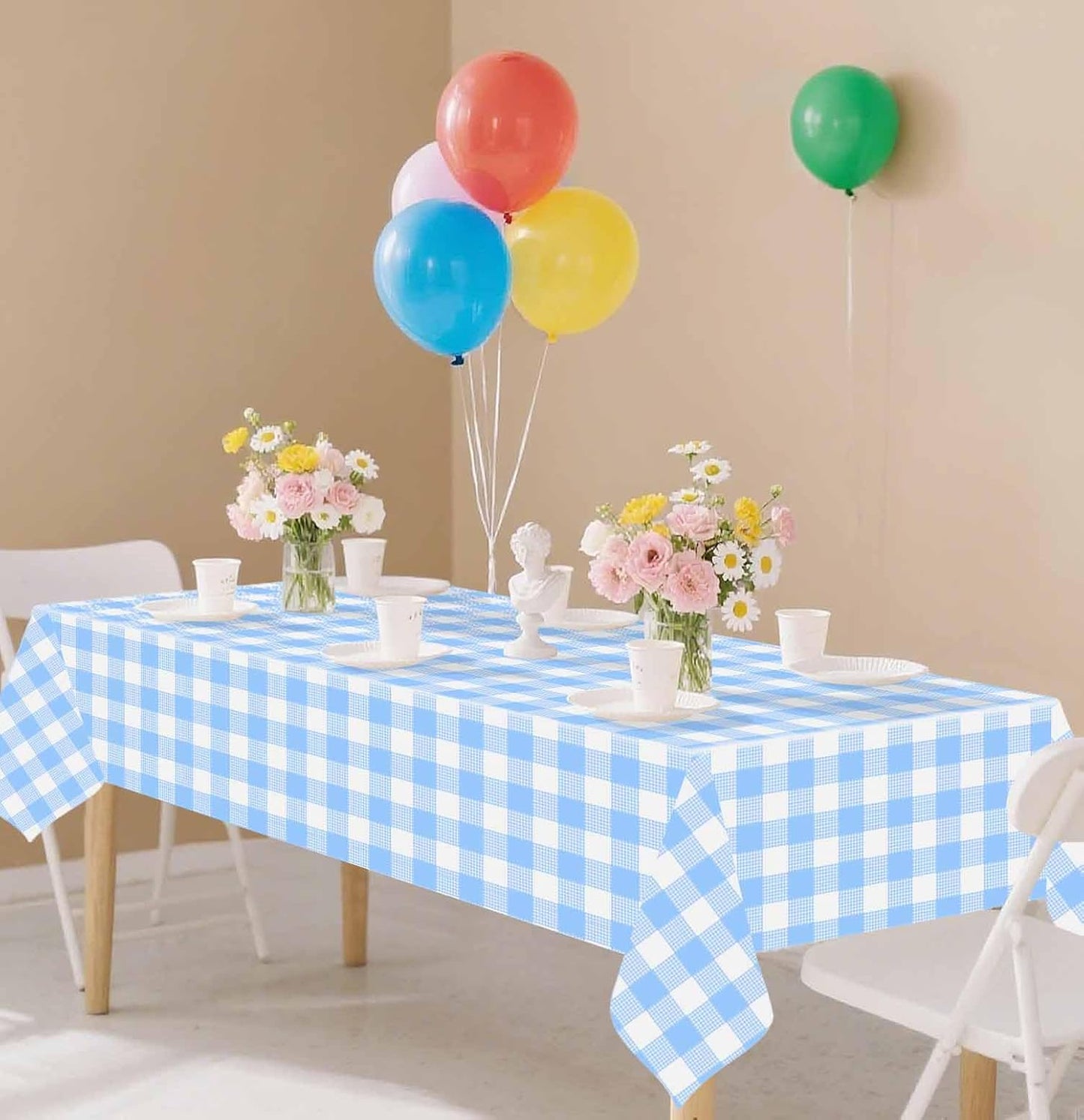 SietDESEO Light Blue Gingham Tablecloth - Disposable 54 x 108 Inch Checkered Design for Parties & Events