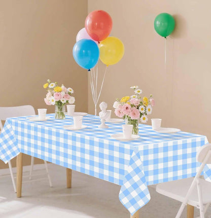SietDESEO Light Blue Gingham Tablecloth - Disposable 54 x 108 Inch Checkered Design for Parties & Events