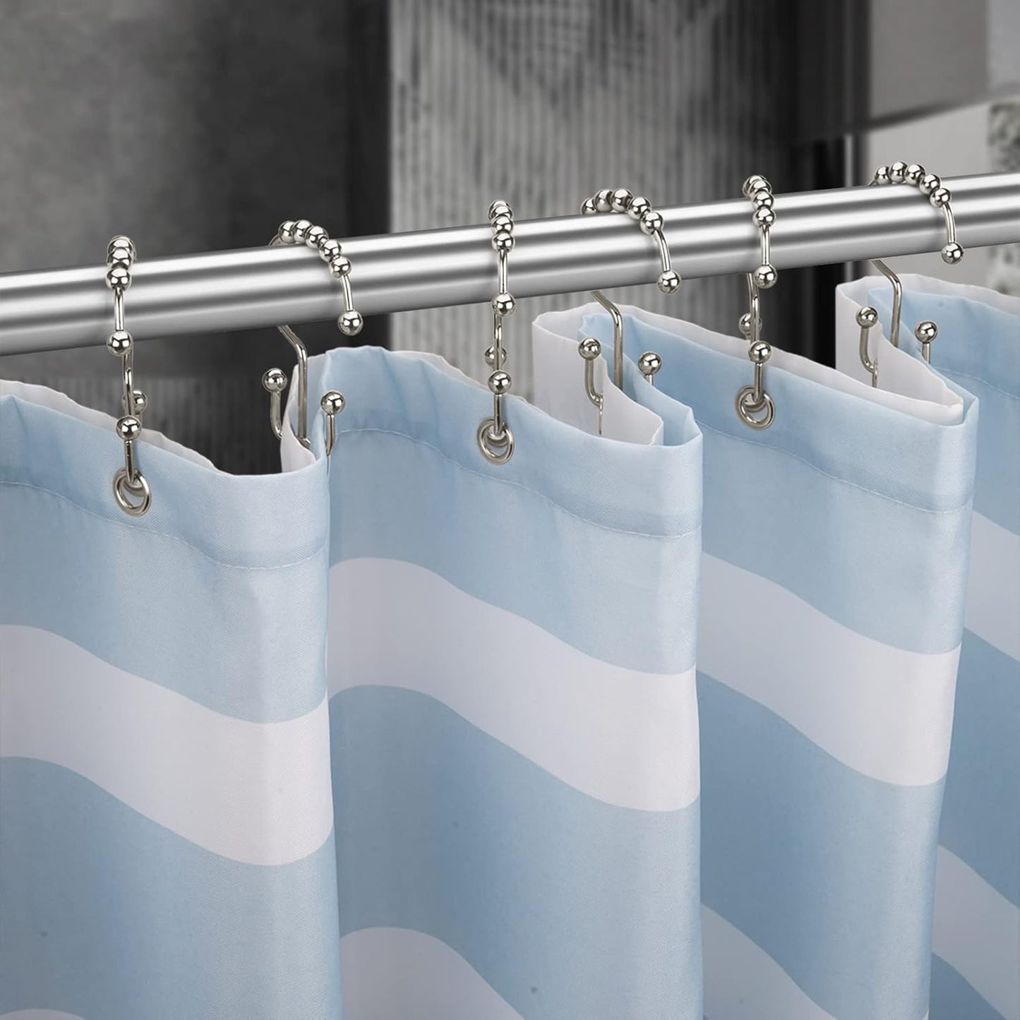 Titanker Shower Curtain Hooks - Rust Resistant Metal Double Glide Design | Set of 12 Nickel Hooks