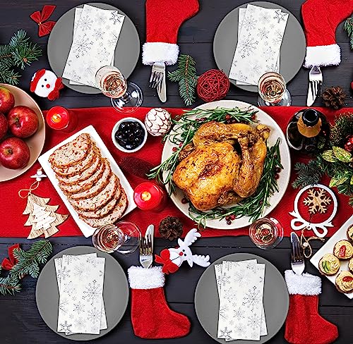 Christmas Snowflake Guest Napkins - Silver Disposable Party Paper Napkins Set of 100