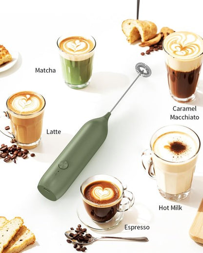CIRCLE JOY Rechargeable Milk Frother - Handheld Coffee Mixer with Dual Spring Whisk | Green