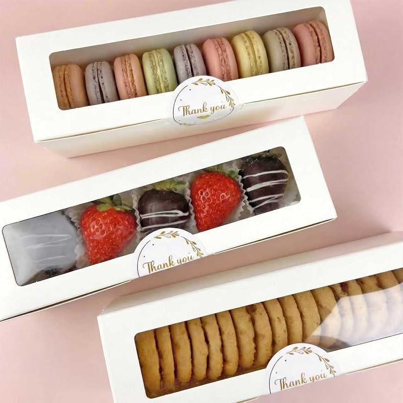 Keeparty 24-Piece White Macaron Boxes with Clear Window – Bakery Packaging Gift Boxes
