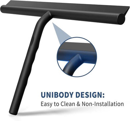 Ecooe Silicone Shower Squeegee - 13" Glass Cleaner Wiper with Stainless Steel Core | Black Finish for Home & Car