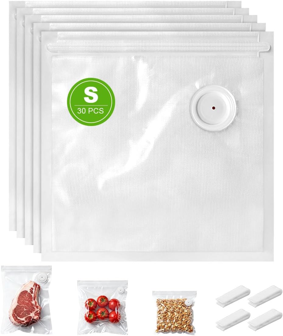 Vacuum Sealer Bags - 30 Pcs BPA-Free Reusable Food Storage Bags with Air Valve | Ideal for Sous Vide & Microwave