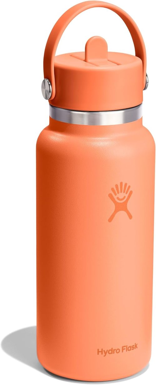Hydro Flask Water Bottle - Insulated Stainless Steel with Wide Mouth Flex Straw Lid - 32 Oz Nectar Orange