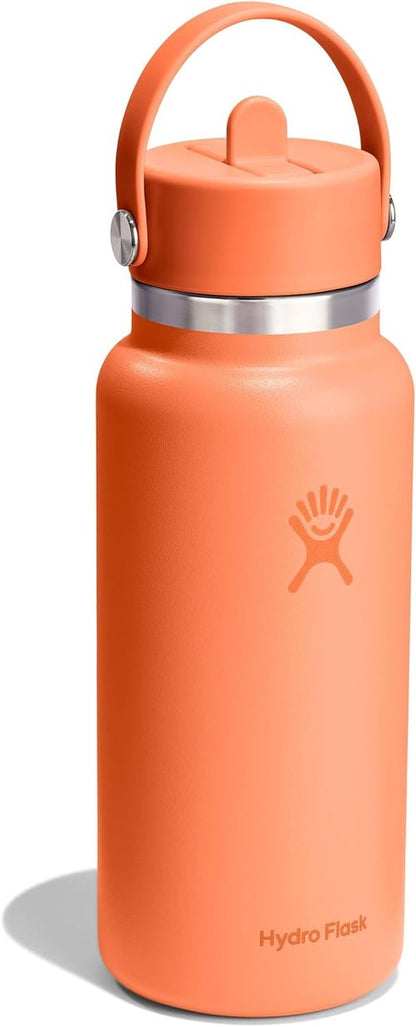 Hydro Flask Water Bottle - Insulated Stainless Steel with Wide Mouth Flex Straw Lid - 32 Oz Nectar Orange