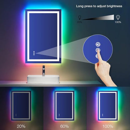LOAAO LED Bathroom Mirror - 28" x 32" Anti-Fog, Dimmable, RGB Backlit & Front Lighted with Memory Function