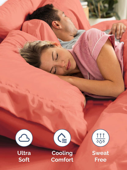 Skiennix Extra Deep Full Sheet Set - 6 Piece Breathable Cooling Bedding - Soft Wrinkle-Free Coral