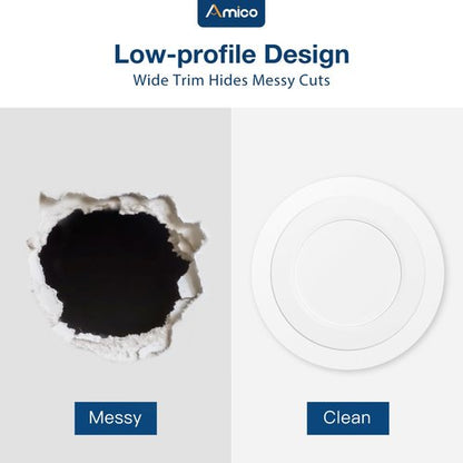 Amico 24 Pack Goof Rings for 6 Inch Recessed Lights White Can Light Goof Trim Ring, Outer Diameter 8.6-inch, Inner Diameter 6.2-inch, Durable Plastic Design, Flush Mount