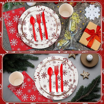 Snowflake Disposable Dinnerware Set for 50 Guests - Plates, Napkins, Cups & Cutlery
