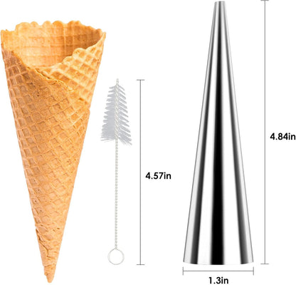 Skiennix Cream Horn Molds - 16 Large Stainless Steel Baking Cones for Danish Pastry | 4.7 Inch
