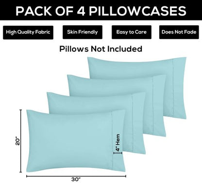 Utopia Bedding Queen Pillow Cases - 4 Pack - Envelope Closure - Soft Brushed Microfiber Fabric - Shrinkage and Fade Resistant Pillow Covers Queen Size 20 X 30 Inches (Queen, Spa Blue)