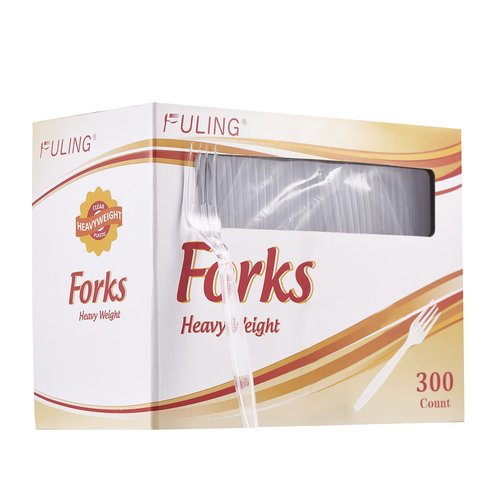 FULING Plastic Forks [300 Pack] Clear Heavyweight Disposable Fork Heavy Duty [Every 100 Packs, a Total of 3 Packs]
