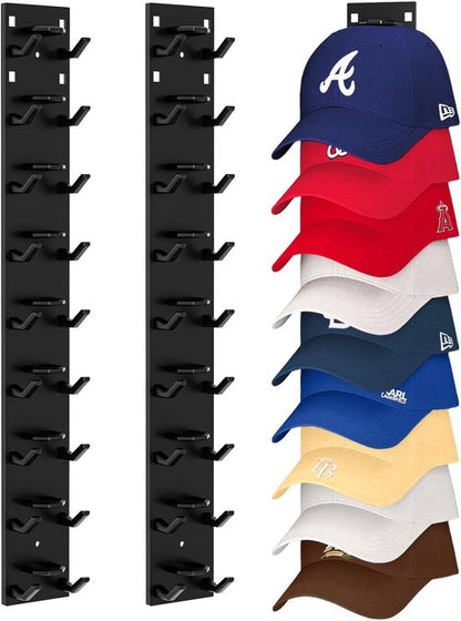 Hat Organizer by [Brand Name] - Strong Adhesive Wall Rack for 18 Baseball Caps | Multi-Layer Hat Hooks - Black