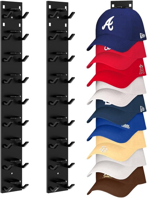 Hat Organizer by [Brand Name] - Strong Adhesive Wall Rack for 18 Baseball Caps | Multi-Layer Hat Hooks - Black