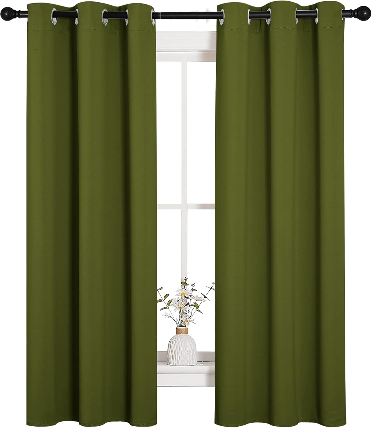 NICETOWN Blackout Kitchen Curtain Panels - Thermal Insulated Draperies for Christmas | 34x63 Inches, Olive Green