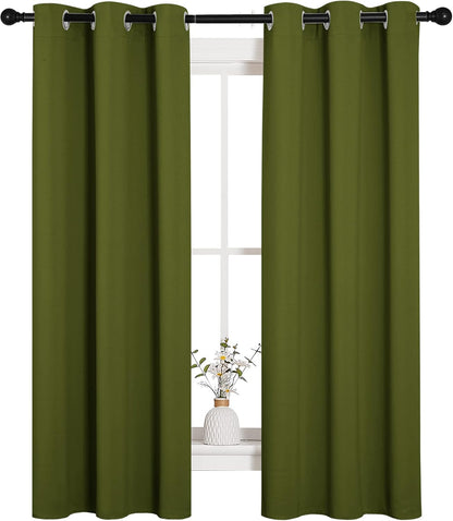 NICETOWN Blackout Kitchen Curtain Panels - Thermal Insulated Draperies for Christmas | 34x63 Inches, Olive Green