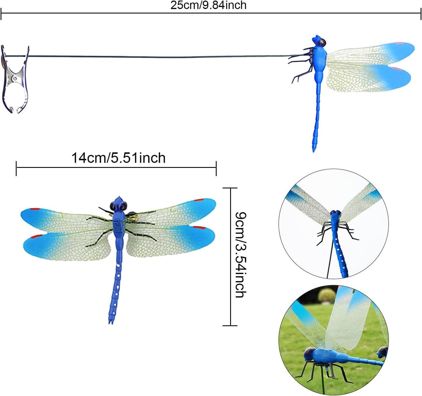 Skiennix 3D Dragonfly Clips - Decorative Garden Stakes | Fly Deterrent Hat Clips (12 Pcs)