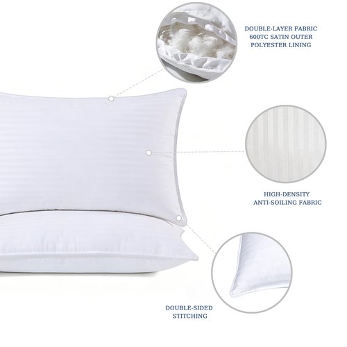 GUIAHENG 2 Pack Goose Down Feather Pillows, King Size, Cotton Cooling Camping Travel Pillows, Medium Support