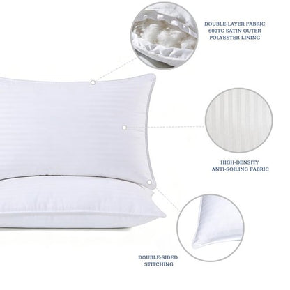 GUIAHENG 2 Pack Goose Down Feather Pillows, King Size, Cotton Cooling Camping Travel Pillows, Medium Support