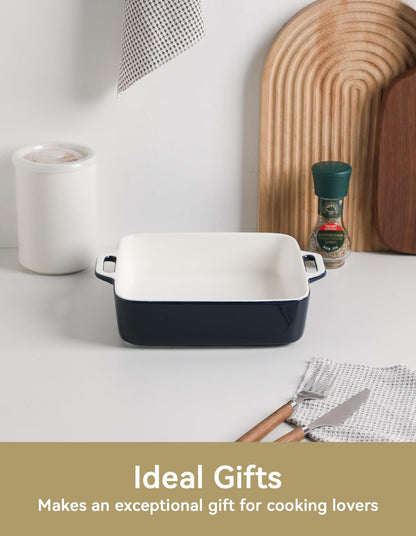 Sweejar 8x8 Baking Pan - Ceramic Casserole Dish with Double Handles | 2 QT Square for Brownies, Lasagna, Family Dinners (Navy)
