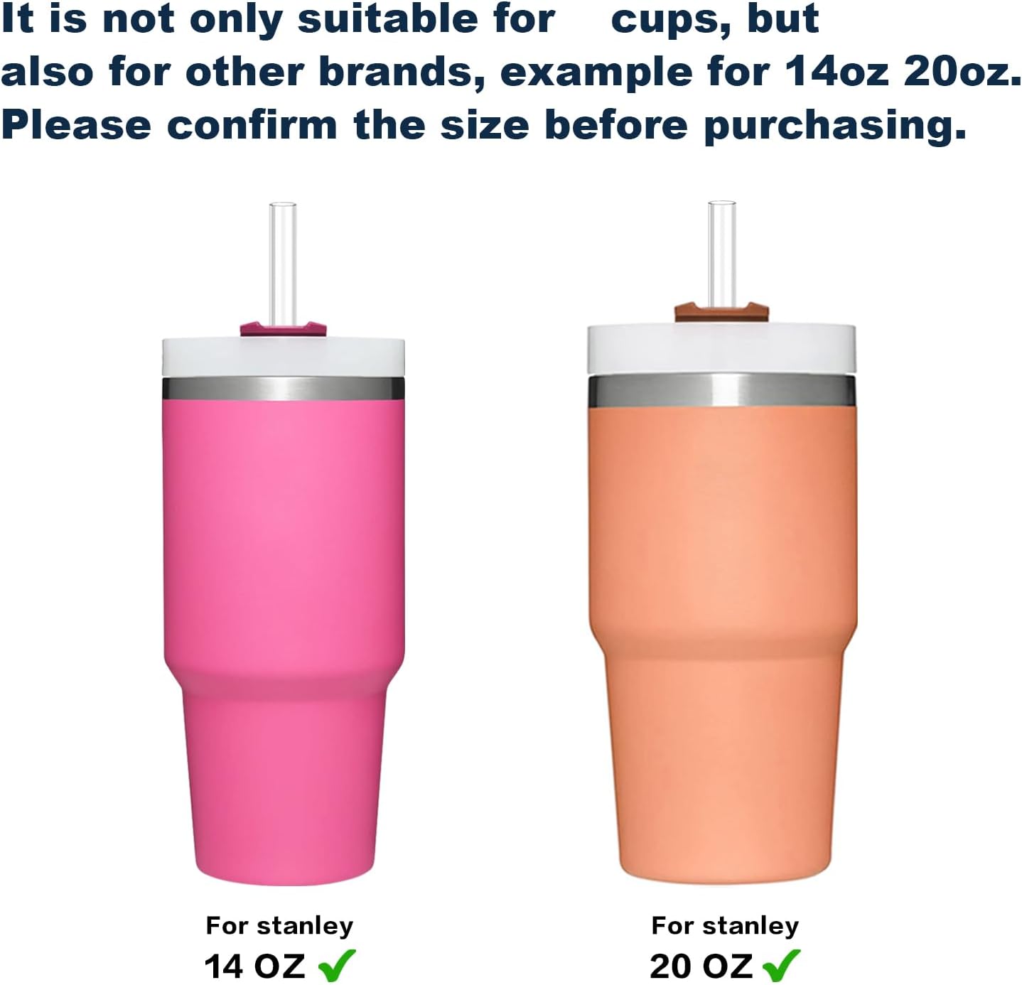 Stanley Replacement Straw - 6 Pack Reusable Straws with Cleaning Brush | Clear, Dishwasher Safe for 14 oz & 20 oz Tumblers