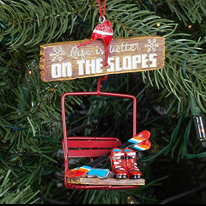 Christmas Ornament Ski Slope Sign with Skis Snowboard Winter Decor