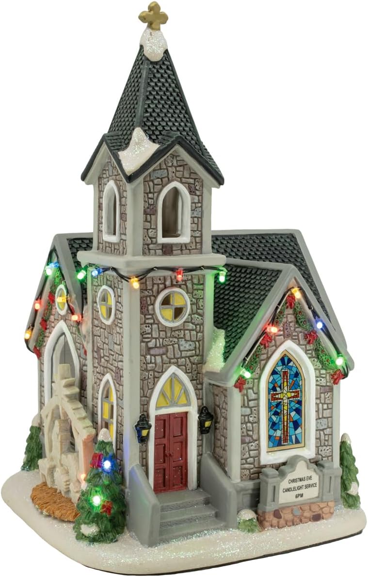 Regine Switzerland Corner Cathedral Porcelain Christmas Village - LED Lights & Festive Charm