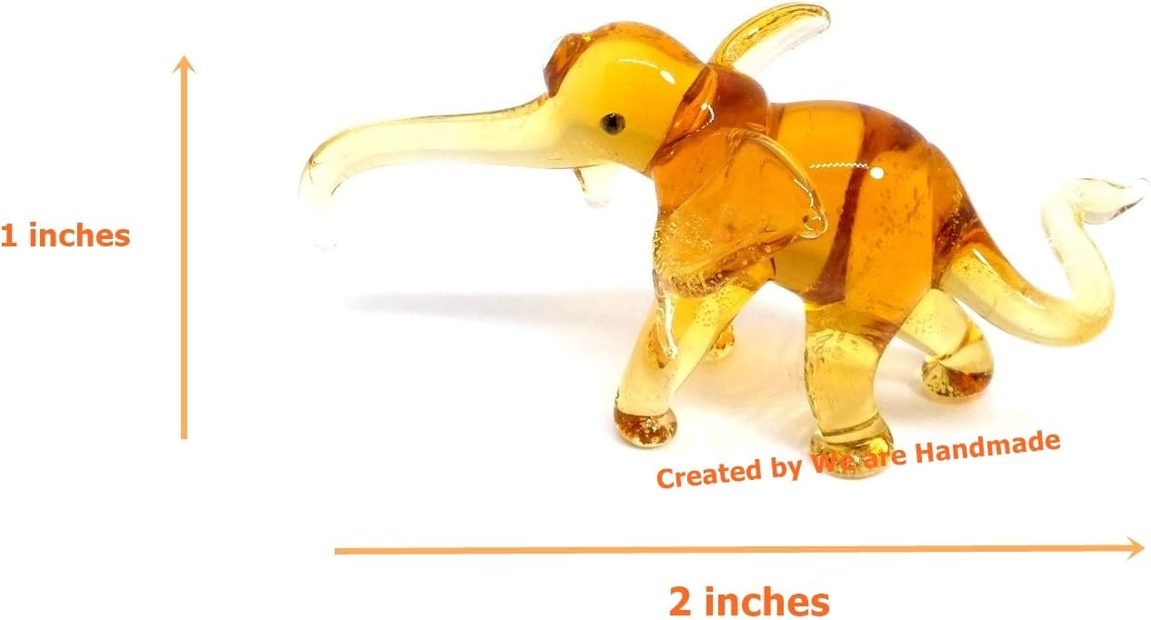 Skiennix Handmade Mini Elephant Family Figurines - 2" Blown Glass Art, Multicolor Jungle Decor